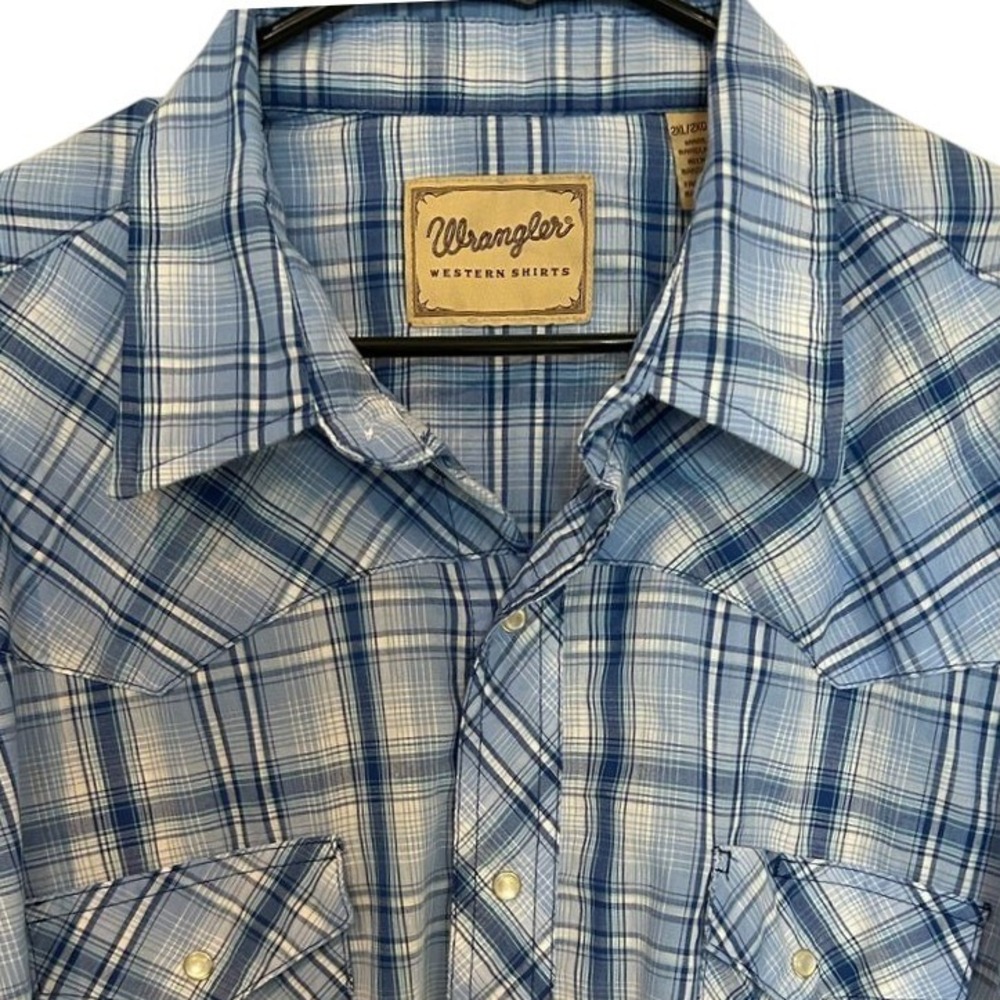 Wrangler Western Shirt 2XL Men's Blue Plaid Pearl Snap Long Sleeve Yoke Pocket